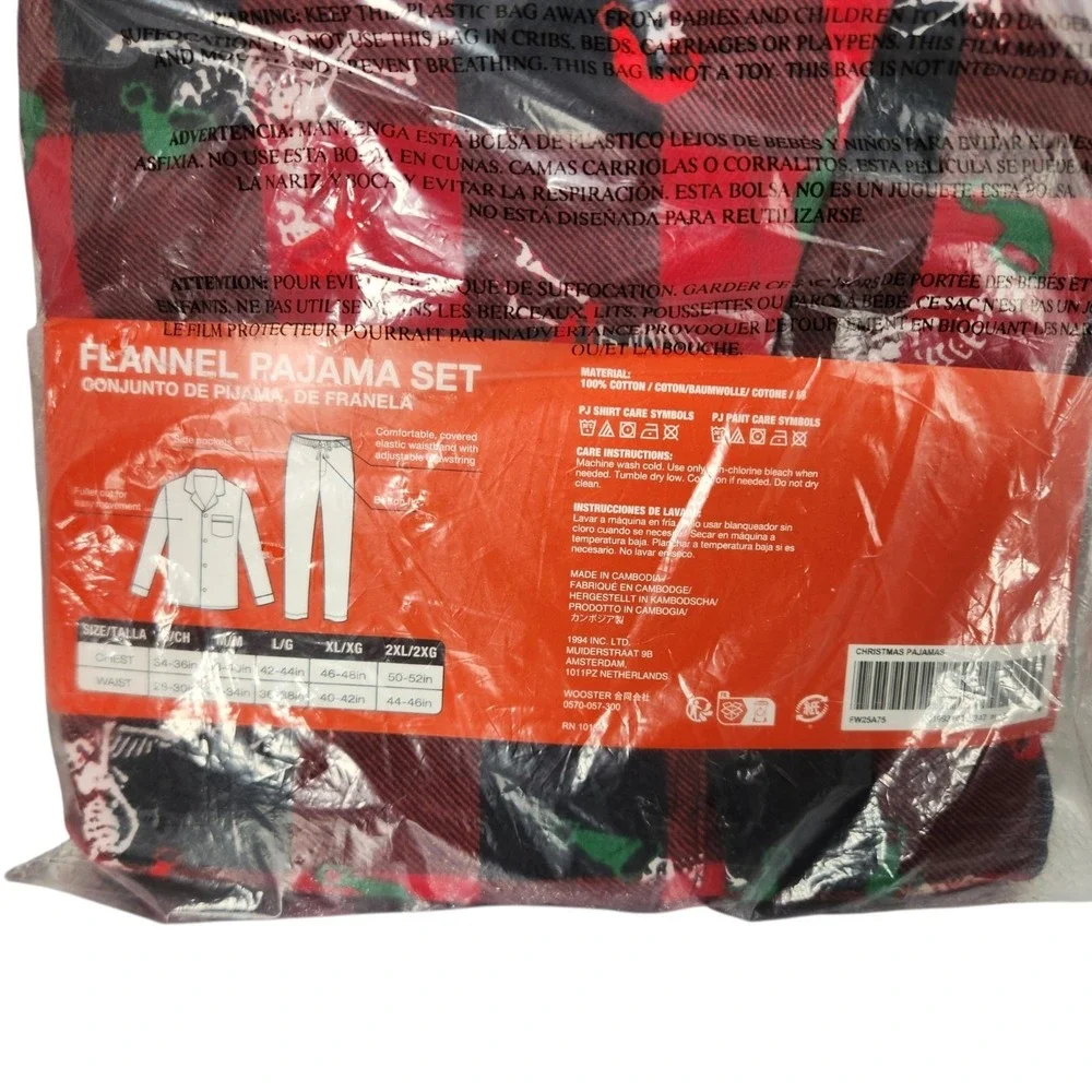 Supreme Men's Cotton Flannel Plaid Christmas Pajama Set 2-Piece Size M